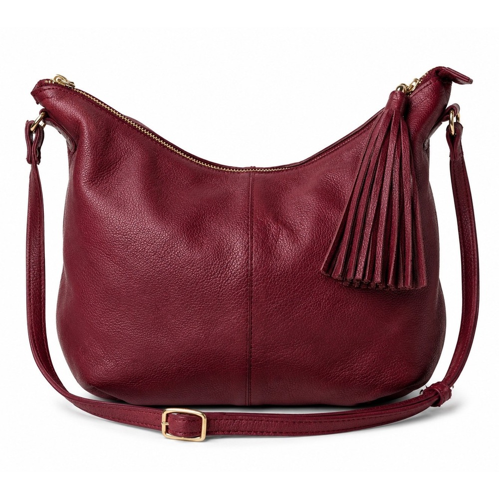 Margot Genuine Leather Hobo Bag Burgundy Wine Tassel Crossbody Shoulder Purse